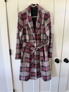 Torrid Plaid Belted Trench Coat Size 1 - Pink, Black, and Gray
